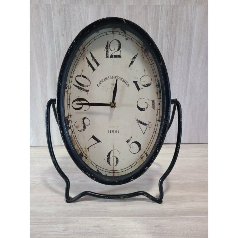Loberon Falaise Oval Table Clock Vintage Industrial Metal Café Desk Clock Decor